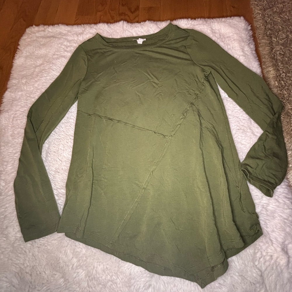 Cable & Gauge Asymmetrical Long Sleeve Top in Sage